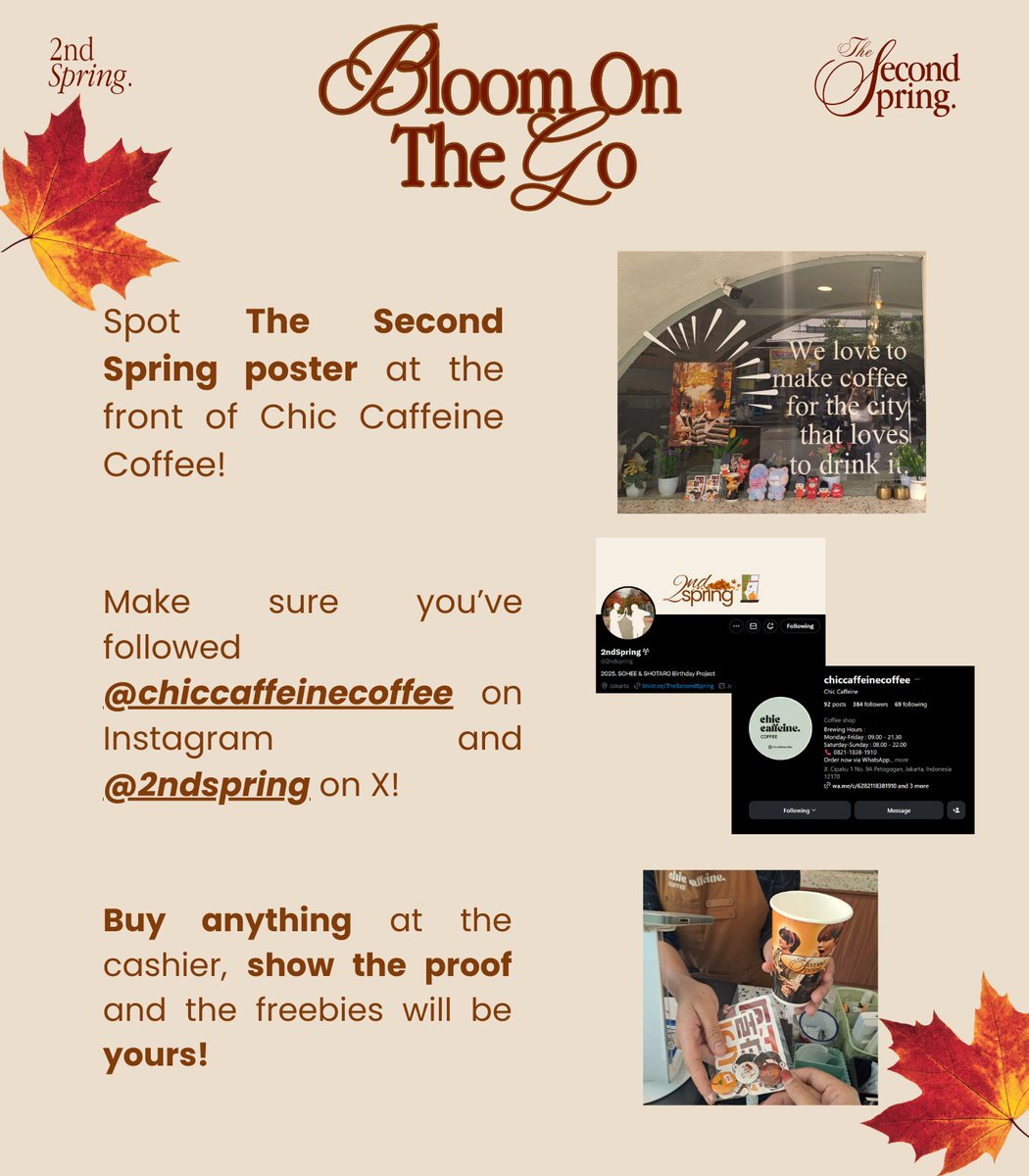 2ndspring's tweet image. Something's blooming...👀

The Second Spring: Bloom On The Go is happening NOW! ☕️🍂

SOHEE &amp;amp; SHOTARO Birthday Grab &amp;amp; Go Event

Share your sweet moments and tag us with #2ndSpring_LottozBirthday ✨️🍂