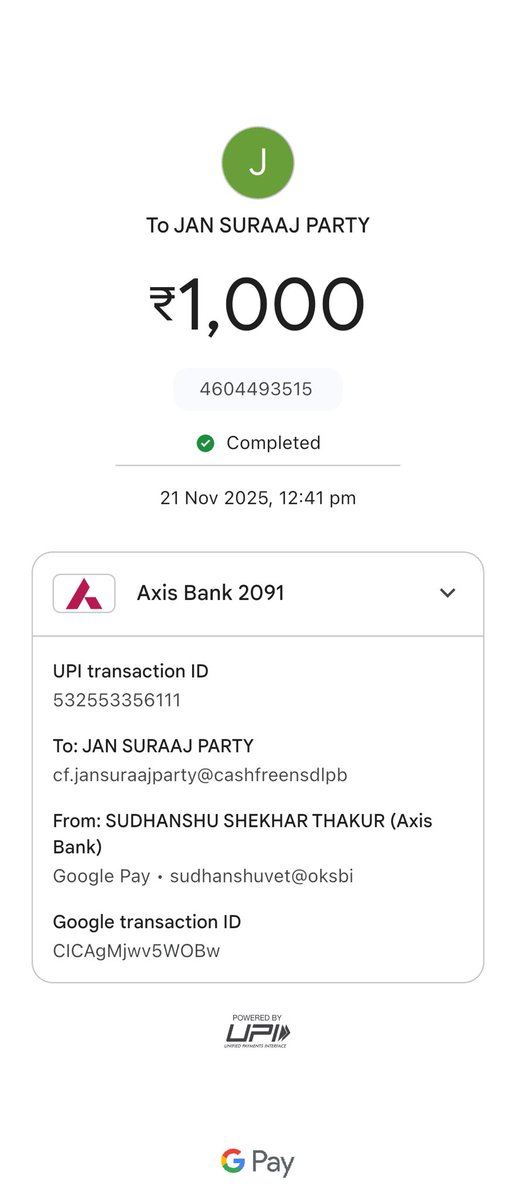 Sudhanshuvet's tweet image. ⁦⁦@jansuraajonline⁩ Donated for Good education for future Bihar. #Jansuraaj