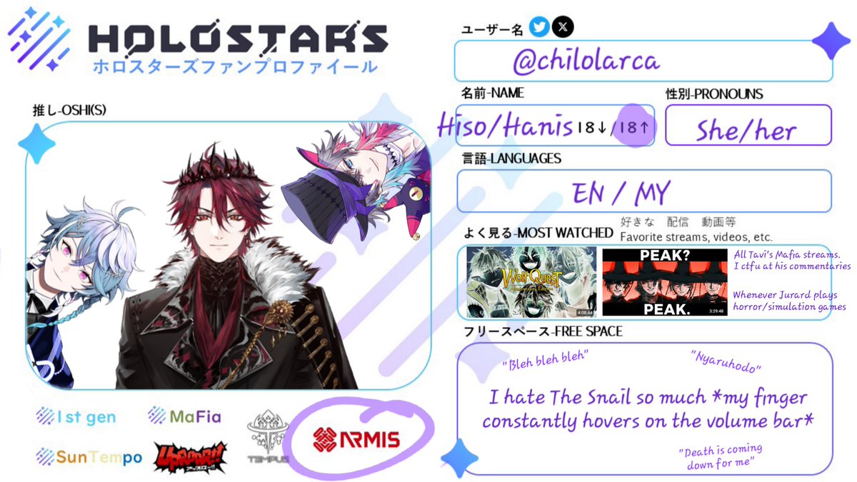 chilolarca's tweet image. reposting all my intros so i can pin them on the same tweet #nijiintro #holostarstwt #FSPENintro 
(game profiles in reply)