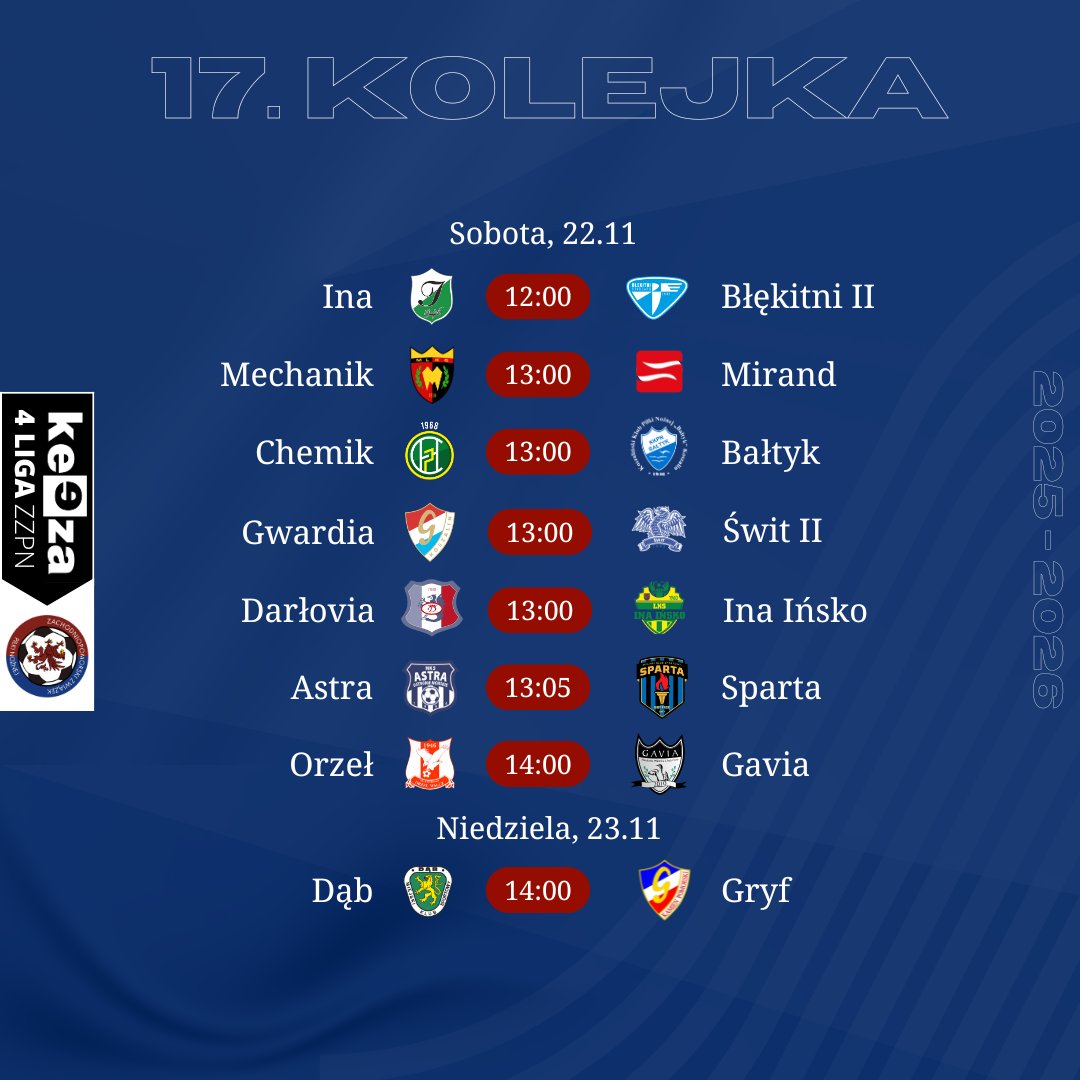 𝐊𝐄𝐄𝐙𝐀 𝟒 𝐋𝐈𝐆𝐀

🔜⚽ Ależ to zleciało! Czas na ostatnią kolejkę rundy jesiennej #KEEZA4ligaZZPN! Gwarantujemy, że nudy nie będzie, bo mamy tu cały zestaw ciekawych spotkań. Które będzie hitem kolejki???