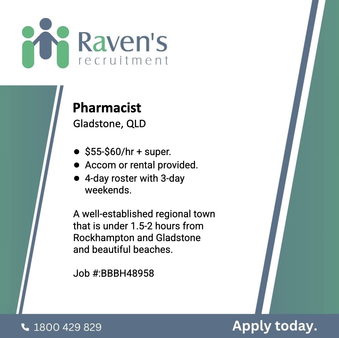 View and Apply: ravensrecruitment.com.au/job/pharmacist…
Phone: 1800 429 829 or +61 7 5509 5800
.
#communitypharmacy #pharmacy #pharmacist #recruitment #pharmacyjobs