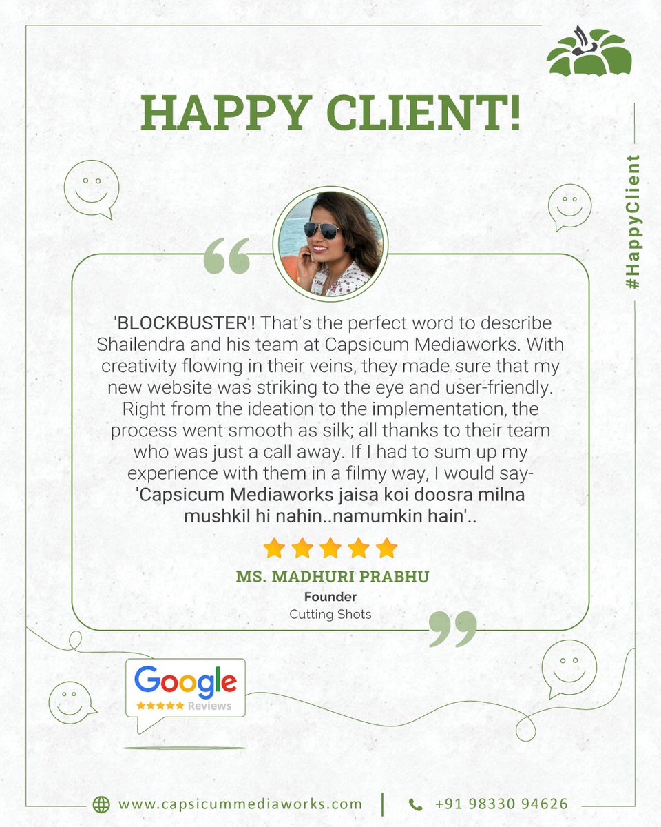 cmwdesignagency's tweet image. We&apos;re so thankful for our amazing clients! Your feedback motivates us to keep delivering an exceptional Website. Thank you for sharing your experience, Madhuri Prabhu! We appreciate your trust and support.

#clienttestimonial #happyclient #Feedback  #Review  #capsicummediaworks