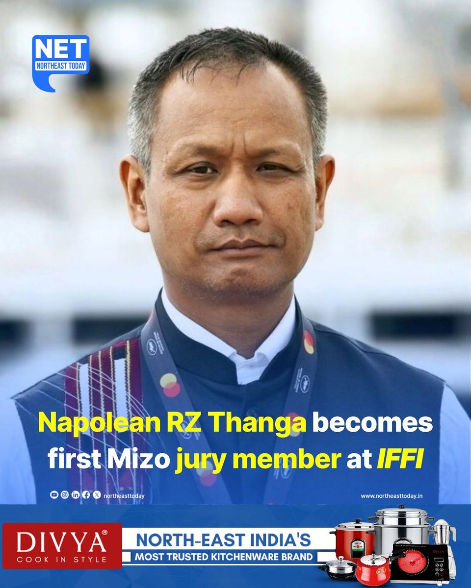 NortheastToday's tweet image. #NetSnippet | In a landmark achievement for Mizo cinema, filmmaker Napolean RZ Thanga has been appointed as the first-ever jury member from Mizoram at the International Film Festival of India (IFFI). Napolean, a noted documentary filmmaker from Aizawl, will serve on the Panorama…