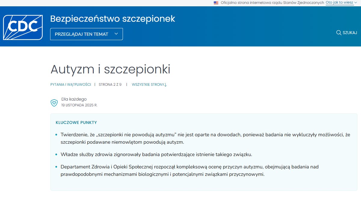 ❌ Mocne! CDC (Centrum Kontroli i Prewencji Chorób) to federalna agencja rządu Stanów Zjednoczonych, a zarazem wiodący na świecie instytut zdrowia publicznego. „Niezależna” media w Polsce milczą, ale warto, aby do opinii publicznej dotarła informacja, iż nie dalej niż 48h temu,