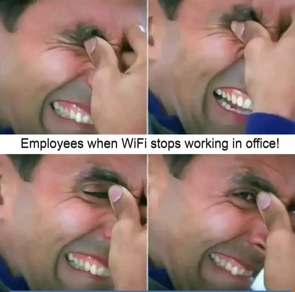 VigourTech's tweet image. Office WiFi: disconnects
Employees: “Ah yes… freedom.” (pretends to be worried 😁)
A lot of us are guilty of this 😂
What’s the first thing you do when your office WiFi breaks down?

#Humour
#Tgif
#VigourTech