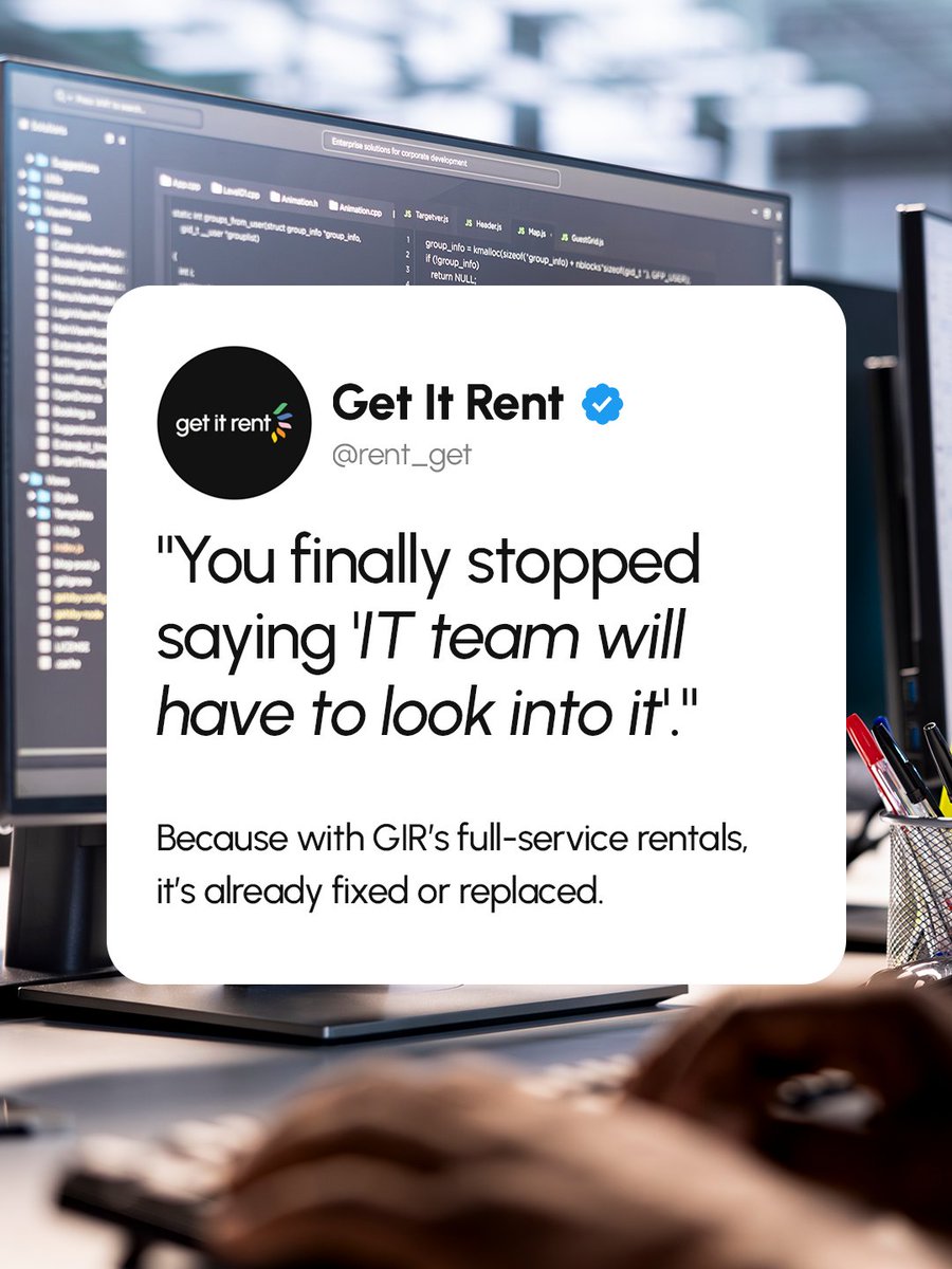 rent_get's tweet image. 👨‍💻 “IT will fix it.”
Not anymore.
With Get It Rent’s full-service IT rentals, every device arrives ready, runs right, and gets replaced before it can ghost you.
No tickets. No bottlenecks. No drama.
Just tech that works.
#ITrentals #ManagedIT #GetItRent #TechSimplified