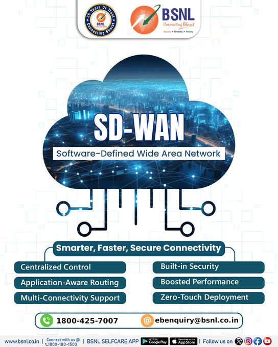 bsnl_ap_circle's tweet image. Unlock smarter, faster, and secure connectivity with BSNL SD-WAN - the future of enterprise networks.   

Unlock smarter, faster, and secure connectivity.   

#BSNL #EnterprisesSolutions #SDWAN #SecureNetwork #SmartConnectivity #BSNLAP