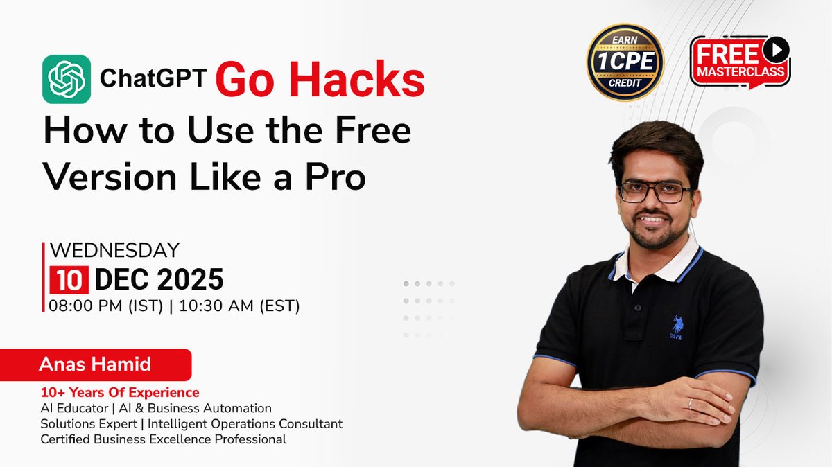 MKandari20235's tweet image. ChatGPT Go Hacks: How to Use the Free Version Like a Pro

10 Dec 2025 (Wed) 08:00 – 09:00 PM (IST)  

Register here - infosectrain.com/events/chatgpt… 

#ChatGPT #InfosecTrain #Learntorise #Cybersecurity