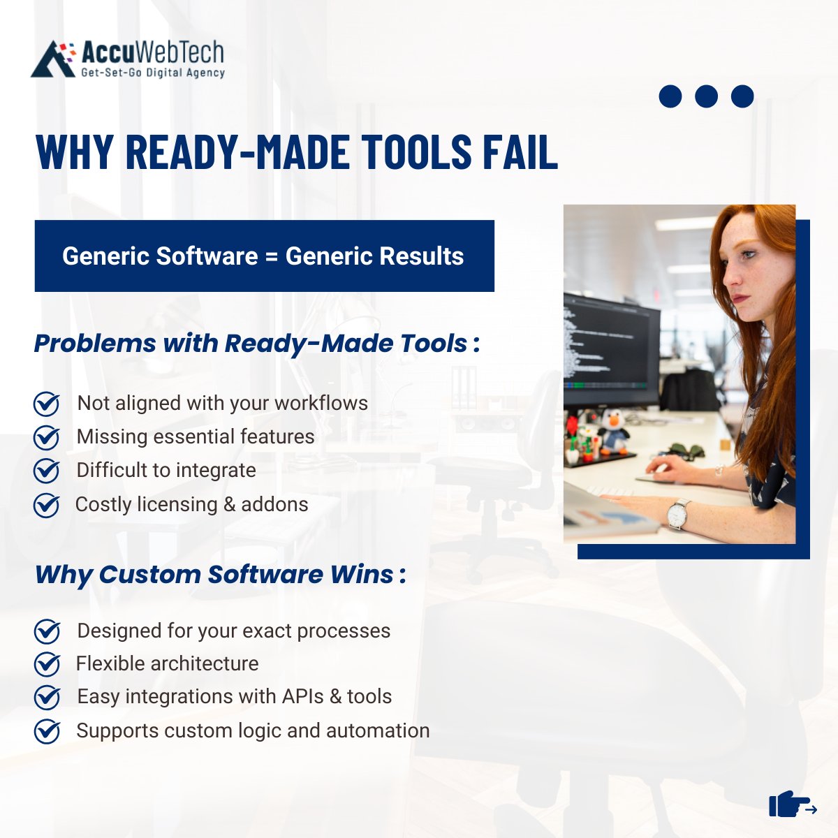 accu_web_tech's tweet image. Custom software isn’t a luxury in 2025—it’s a growth engine.
Scale faster, automate more, integrate everything.
Your workflows deserve more than off-the-shelf tools.
#CustomSoftware #TechInnovation #AccuWebTech #SoftwareDevelopment #DigitalTransformation