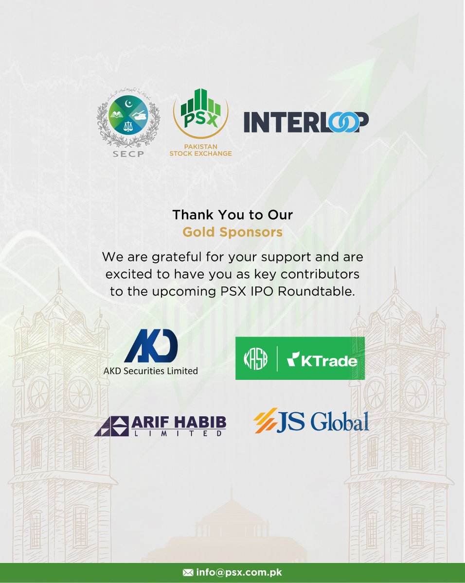 pakstockexgltd's tweet photo. We extend our sincere appreciation to our Gold Sponsors for their valuable support and strategic partnership in the upcoming PSX IPO Roundtable.
#PSX #SECP #IPORoundtable #GoldSponsors #CorporatePartnership #CapitalMarkets https://t.co/i5UvI1sbJk