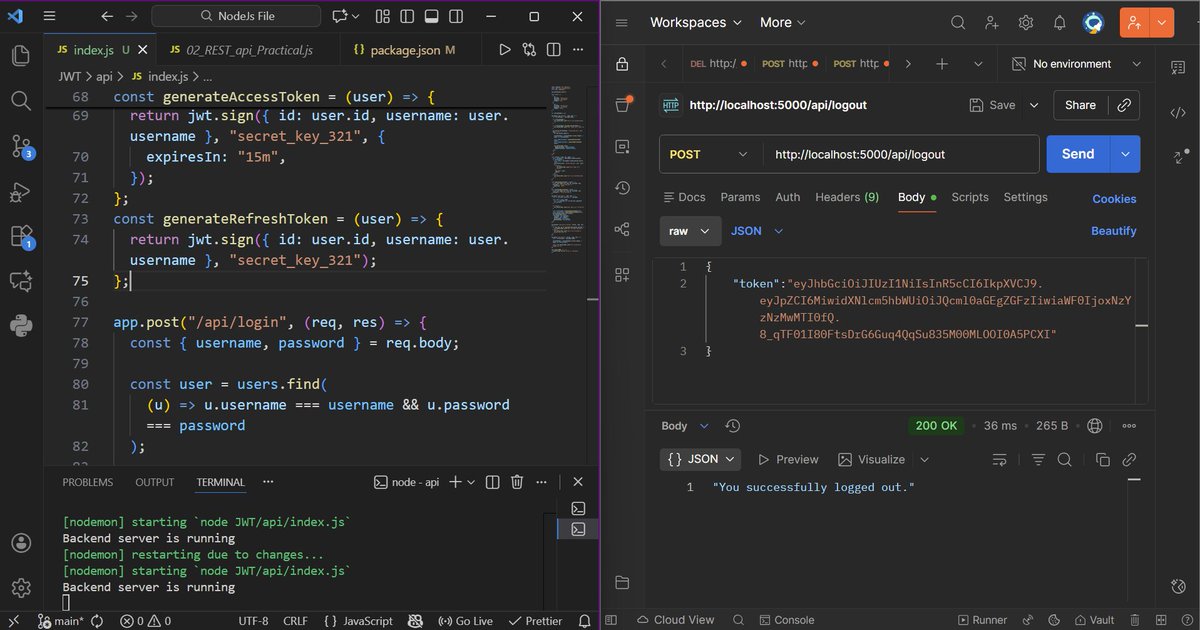 Parthodasm23's tweet image. practiced login, logout using jwt access and refresh token #100DaysOfCode