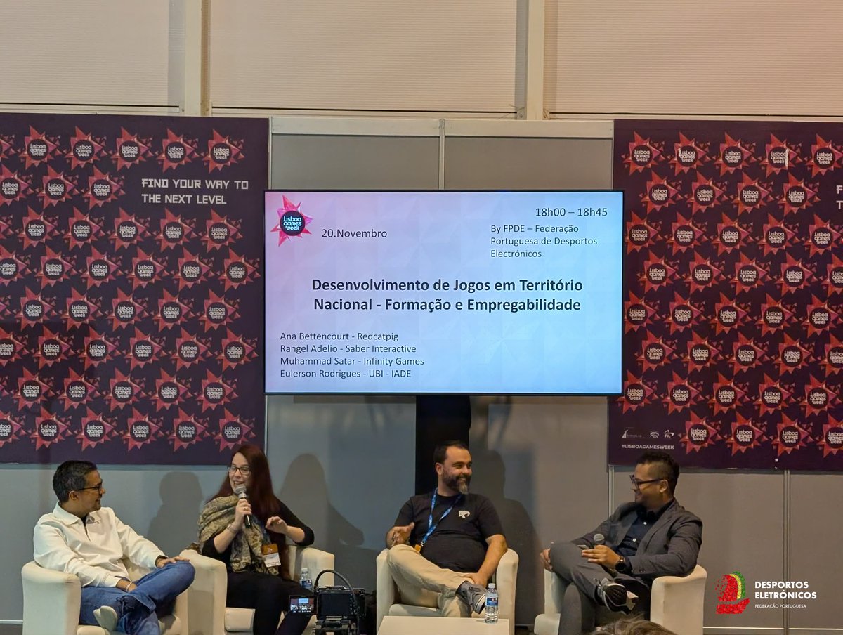 🎙️ Ontem decorreu a palestra "Desenvolvimento de Jogos em Território Nacional - Formação e Empregabilidade" no palco Talks na @gamesweek , uma breve explicação sobre a entidade e nos objetivos para a união plena entre educação, tecnologia, cidadania e empreendedorismo para