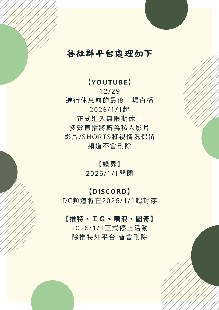 【重大告知】
謝謝大家一直以來的支持，我愛你們💚