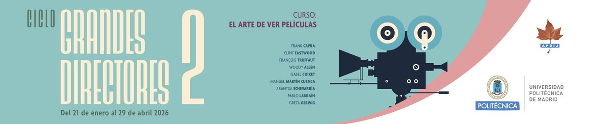 La_UPM's tweet image. ¿Te gusta el cine 🎞️ y quieres saberlo todo acerca de los grandes directores de nuestra época? Entonces no puedes faltar al segundo ciclo &quot;Grandes directores&quot; 🎥de nuestro curso &quot;El arte de ver películas&quot;
Programa short.upm.es/8fwxd
✍️short.upm.es/x98q4
#somosUPM
