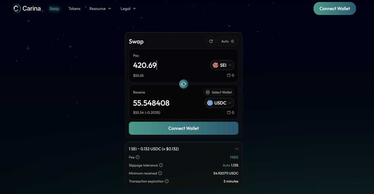 AltCryptoGems's tweet image. Final destination on the Sei Airdrops map is @Carina_Finance, a solid DEX aggregator with a new awesome UI!

To qualify for the Carina airdrop, all we need to do is once again, swap! That being said, the more you can swap and the more volume you can generate, the bigger the…