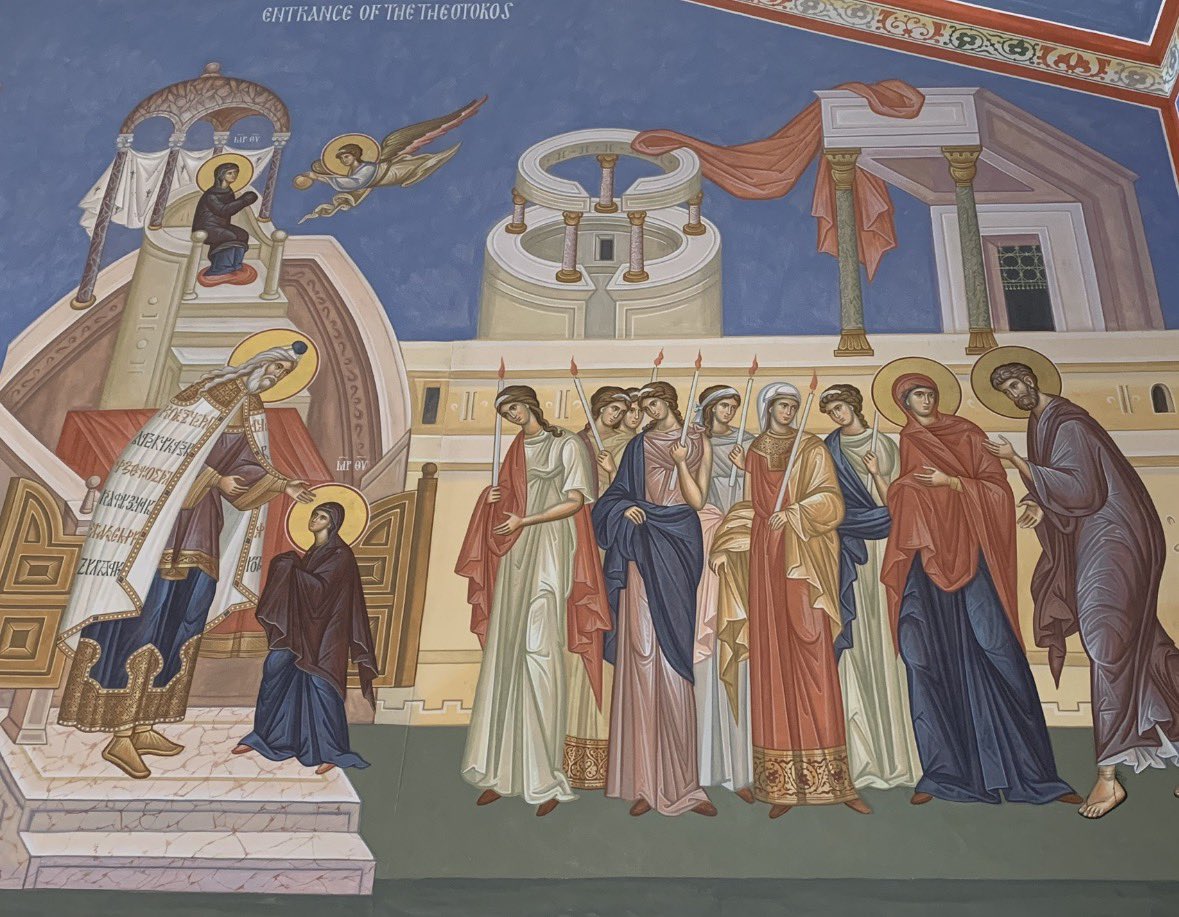 "Since thou art a living temple of God, O Theotokos, no impure hand shall touch thee. But the lips of believers, let them ceaselessly laud thee, crying unto thee joyfully with the voice of the angels: Verily, O undefiled Virgin, thou art more exalted than all creatures."