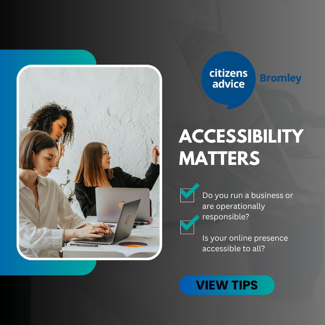 CAB_Bromley's tweet image. If you run a business or manage operations, ask yourself:
👉 Is your website accessible to everyone?

At Citizens Advice Bromley, we added an accessibility menu to help all users.

Need help? Check out AbilityNet’s factsheets 💡 abilitynet.org.uk/free-tech-supp…