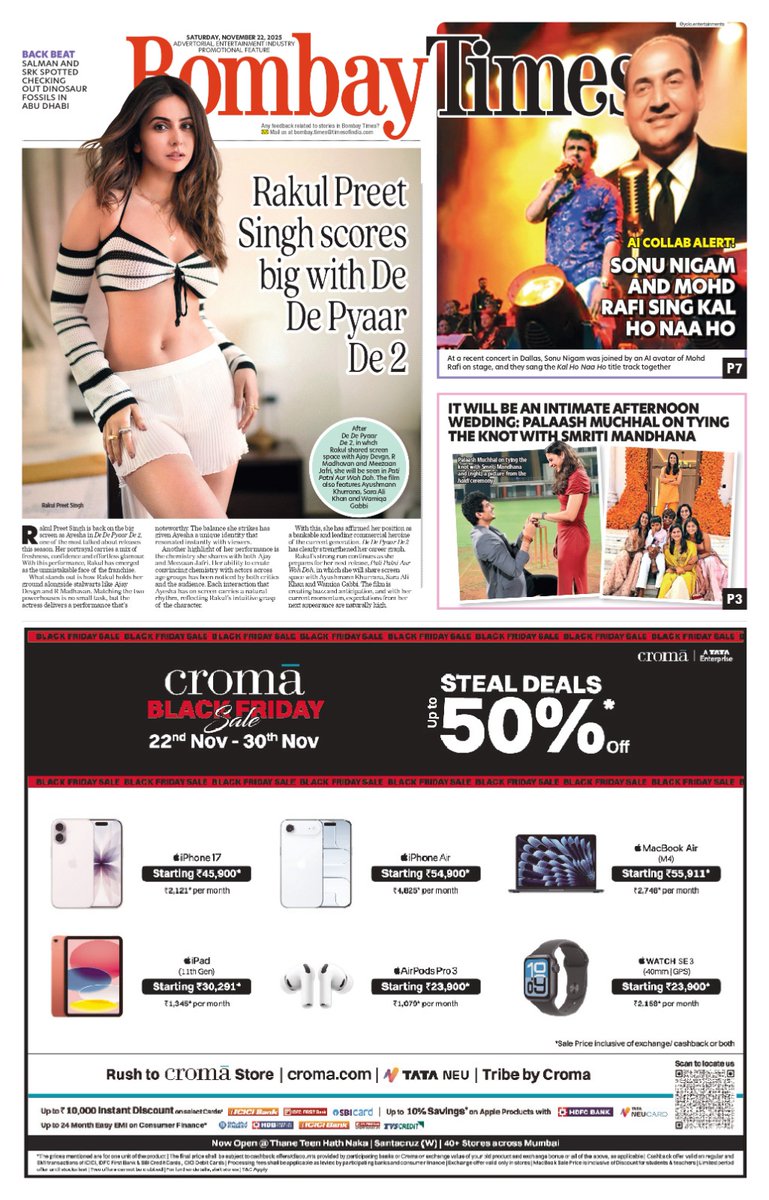 bombaytimes's tweet image. Today’s P1: @Rakulpreet scores big with #DeDePyaarDe2; singer #SonuNigam delights fans as he performs alongside legendary #MohammadRafi’s AI avatar

#BollywoodNews #RakulPreetSingh #SonuNigam #artificial_intelligence #BombayTimes 

Read: bit.ly/3r0dVfE