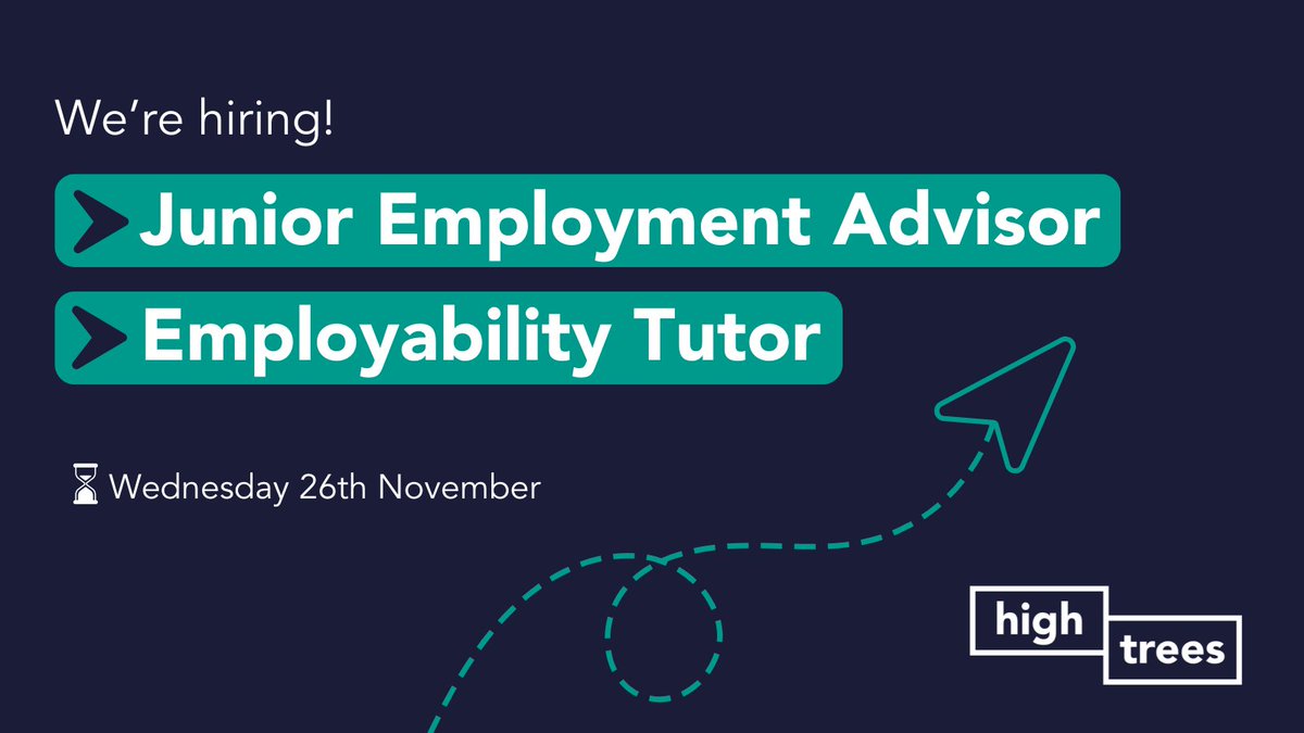 HighTreesCDT's tweet image. Join our Employment team and help make a meaningful difference in people’s lives.

🌟 Junior Employment Advisor
🌟 Employability Tutor

🗓 Applications close Wednesday 26th November at 11:59pm

Apply here: high-trees.org/work-for-us/

#HiringNow #Employment