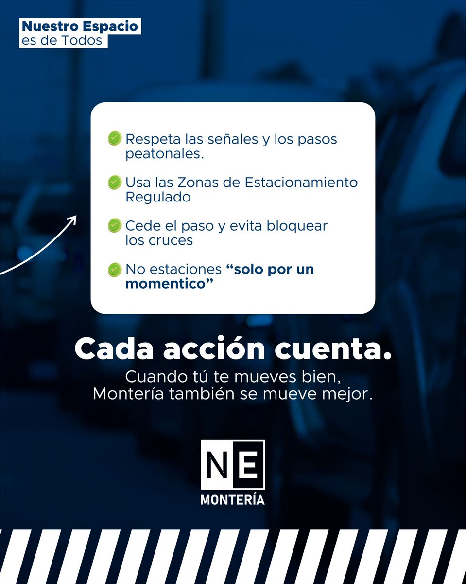 nespaciomtr's tweet photo. Respetar las señales, usar bien el espacio y pensar en los demás también es cultura ciudadana. 🙌
Cuando haces tu parte, Montería se mueve mejor. 💙
#nuestroespaciomontería #montería https://t.co/I2jK38Nkxe