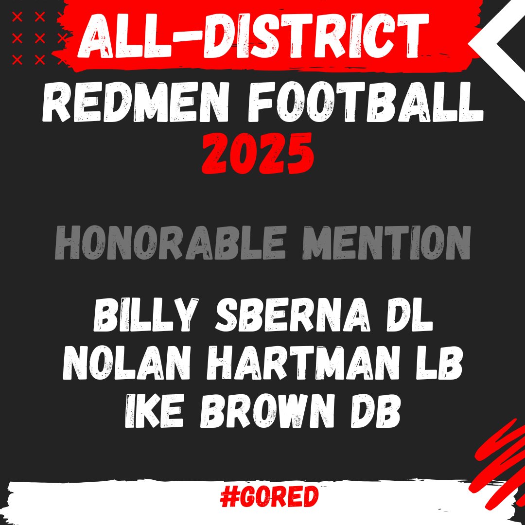 Congrats to our Football team Konner, Coach Shepherd, Reid, Tatum, Caden, Billy, Nolan, &amp; Ike earning All-District Honors.  #GoRed🅱️