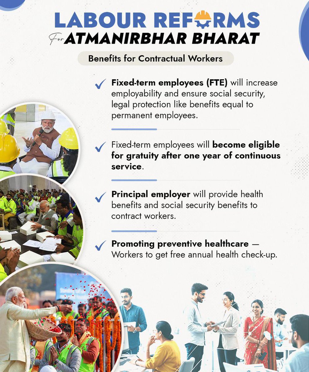 The implementation of the four Labour Codes will empower 🇮🇳’s workers by providing them with better wages, social security, safe working conditions and equal opportunities. 

The historic decision will boost investment, enable ease of doing business and make 🇮🇳’s workforce a
