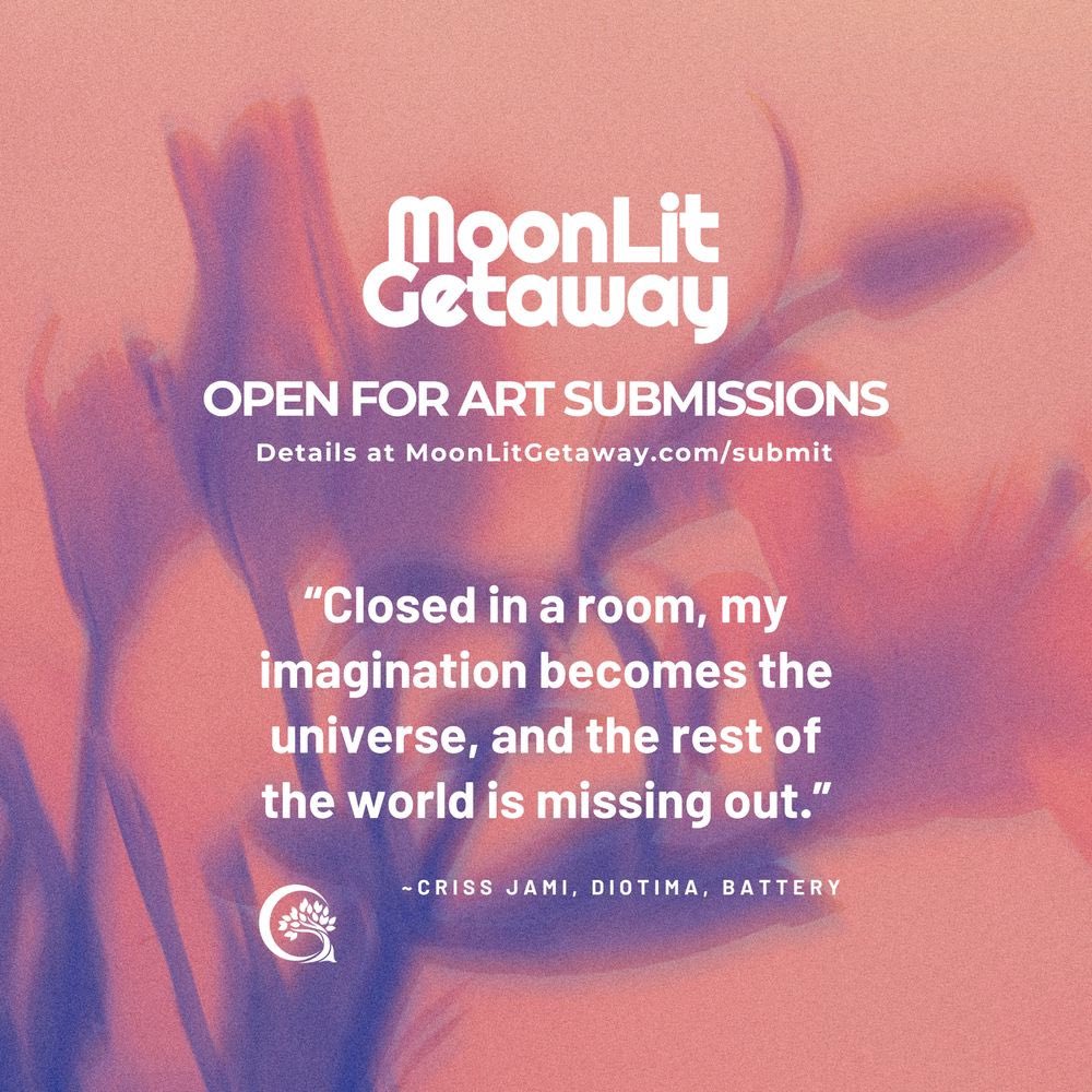 MoonLit Getaway is open for artwork submissions. No submission fee. Follow @mgliterary 

#LitMag #VisualArt #Photography #Painting #DigitalArt #Drawing #Sculpture #TextileArt #PrintMaking #FolkArt #Collage #MixedMedia
#Illustrations #Pottery #MoonLitGetaway