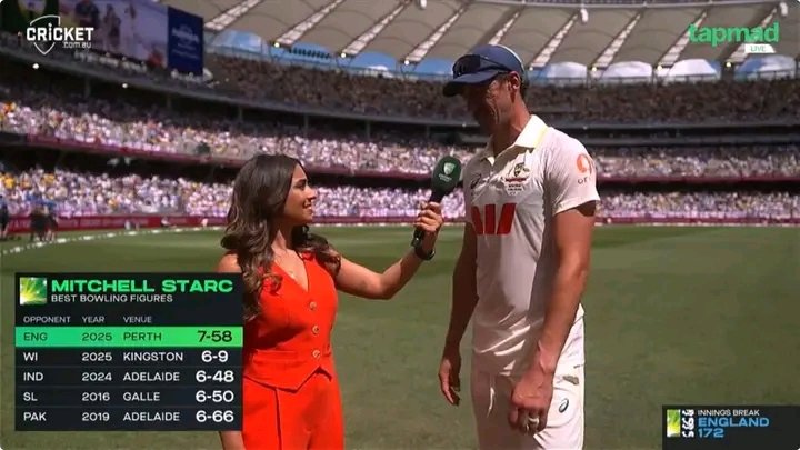 Career-best bowling figures of 7/58 for Mitchell Starc against England. Phenomenal performance 🇦🇺🔥 #Ashes #tapmad