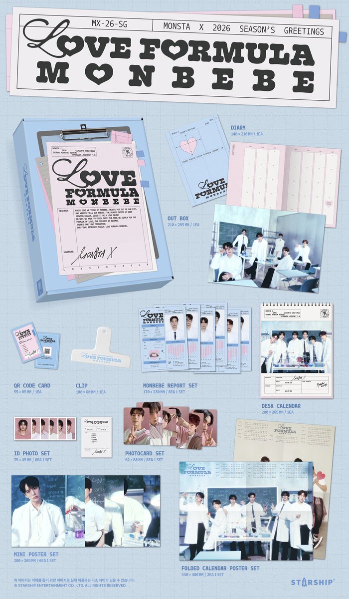 MONSTA X SEASON’S GREETINGS 2026

🧪 𝐿𝑜𝓋𝑒 𝐹𝑜𝓇𝓂𝓊𝓁𝒶 𝑀𝑜𝓃𝒷𝑒𝒷𝑒 𝑣𝑒𝑟

👉🏻 NO store POB, only sealed full set (everything in picture attached)

💵 RM130 ALL INCLUSIVE (no second payment &amp; postage needed)
✅✅✅

DM if interested~ 🫶🏻

#pasarmx #pasarmonstax
