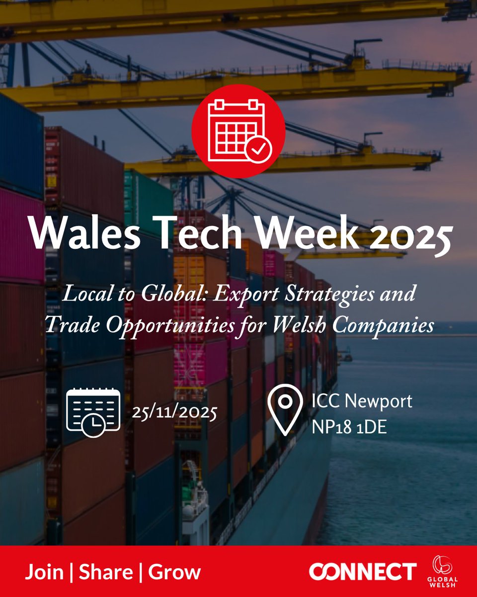 GlobalWelsh's tweet image. 🏴󠁧󠁢󠁷󠁬󠁳󠁿 GLOBALWELSH AT WALES TECH WEEK 2025 🏴󠁧󠁢󠁷󠁬󠁳󠁿 

Join GlobalWelsh CEO Walter May next Tuesday, from 3:15 PM - 4:00 PM for the panel “From Local to Global: Export Strategies and Trade Opportunities”.  

Register here &amp;gt;&amp;gt; bit.ly/4idkwtX 

#WeAreTheGlobalWelsh #WalesTechWeek