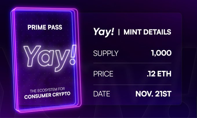 Prime Pass looks like the only mint with real energy right now. Clean utility, real users, strong backing. <a href="/Yay_Global/">Yay! Global</a>

Over 22M USD raised, more than 15M sign ups, big partners like Worldcoin.

Mint details:

🟪Supply 1,000
🟪Price 0.12 ETH

Market feels cold, but this one might