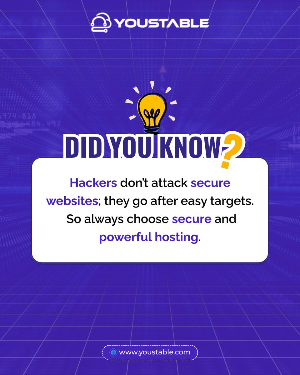 YouStable's tweet image. Hackers don’t attack secure websites, they go after easy targets.
Your website deserves protection, performance &amp;amp; peace of mind.
Choose secure + powerful hosting with YouStable. 🔒⚡
👉 youstable.com

#securehosting #youstable #websecurity #cybersecuritytips
