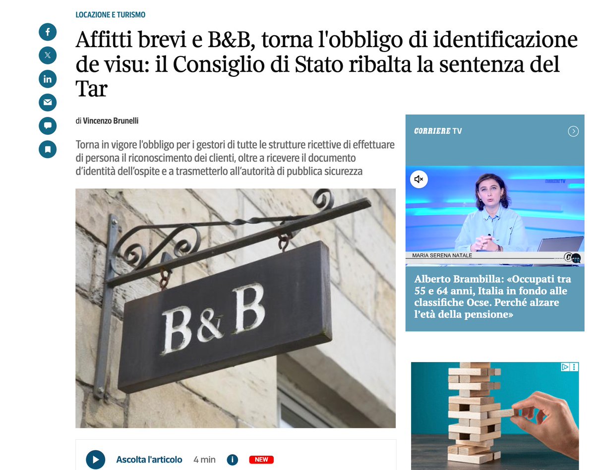 Anche il Consiglio di Stato ha capito che non c'è turismo senza accoglienza; che cioè non si può parlare di turismo senza una persona che accoglie. Naturalmente io "forzo" i termini della questione, che per il Consiglio di Stato si riduce ad una serie di adempimenti burocratici