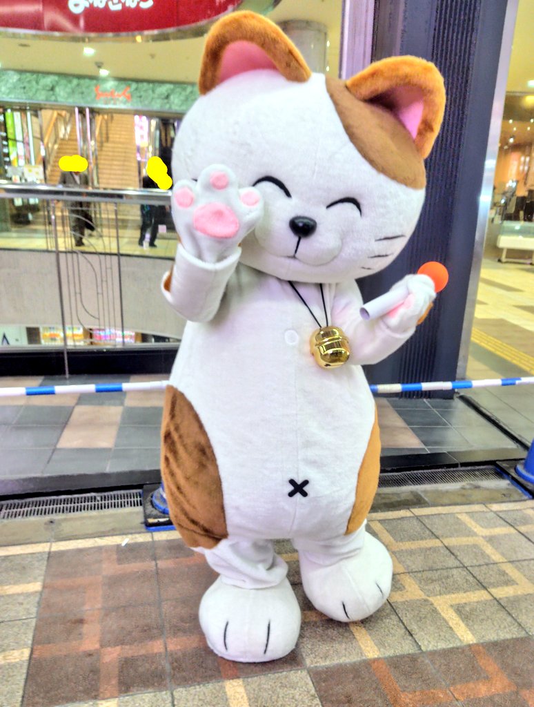 yasumiluchan's tweet image. 今日のキャラ活③
なんばのカラオケまねきねこ南海通り店と道向かいの南海通り2号店、何とダブルで同時にまねっきー登場してました。
南海通り店は小柄でずんぐり。２号店は背が高くスリムでした！
向かい合わせでのまねっきー登場にびっくり！
＃カラオケまねきねこ
#まねっきー