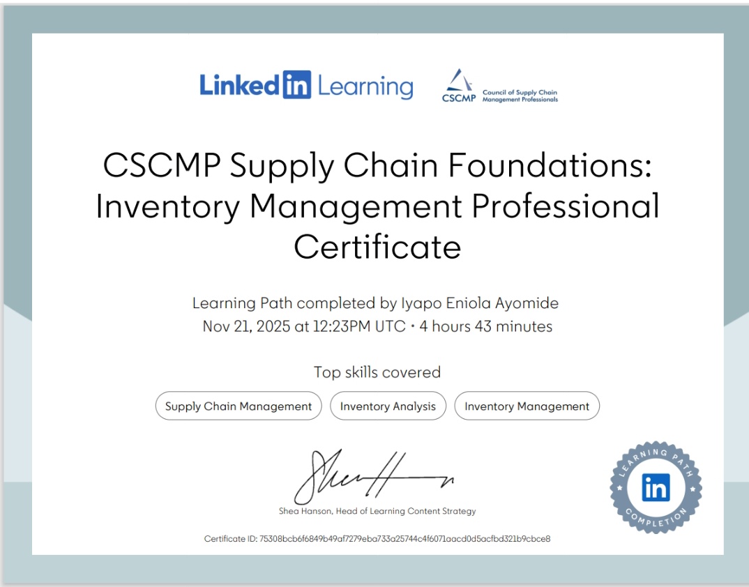 iyapo_eniola's tweet image. 2/10 Inventory Management. 
This one had lots of calculations in it, which made it even more interesting for me. @powerfulbadeeu we&apos;re getting there step by step🙏🏼
Thank you sir 🙇🏽‍♂️
8 more to go.