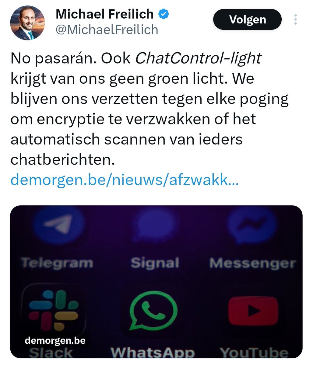 SeppTyvaert's tweet image. Woorden versus daden.

Wanneer komt er reëel verzet tegen #ChatControl, @MichaelFreilich @jeroen_bergers?