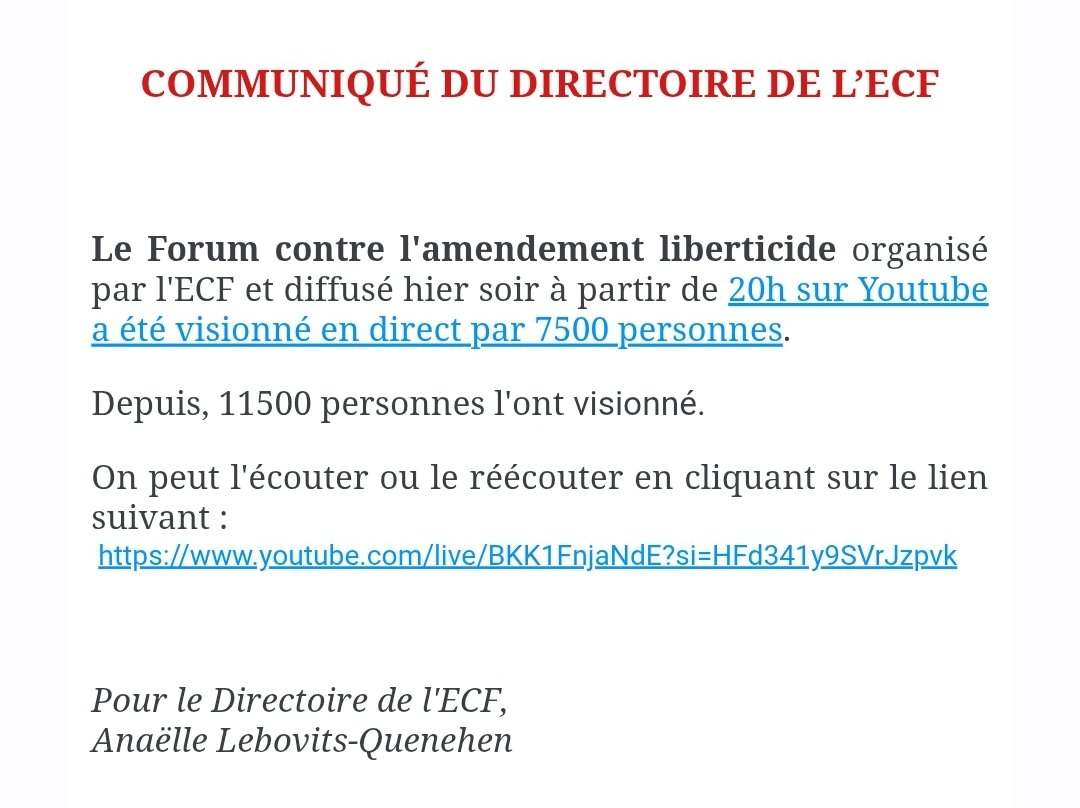 ECF_AMP's tweet image. Comuniqué du Directoire de l'ECF
youtube.com/live/BKK1FnjaN…

#amendement159