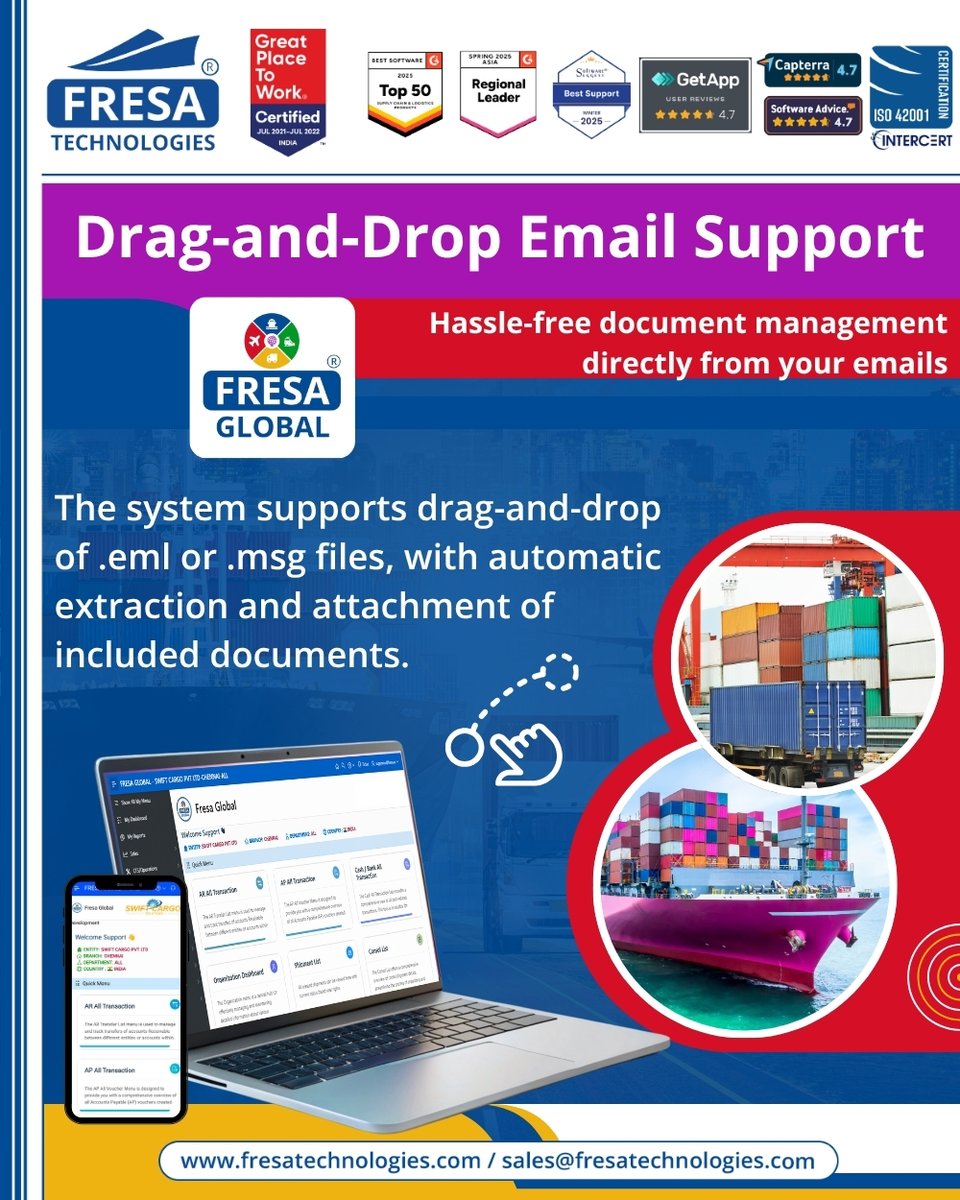 fresatechnology's tweet image. 🚀 Simplify Your Email Workflow with Fresa Global!

🌐 fresatechnologies.com
📩 sales@fresatechnologies.com

#FresaTechnologies #FresaGlobal #LogisticsSoftware #EmailAutomation #FreightForwardingSoftware #DigitalLogistics #SmartLogistics #SupplyChainTech  #SoftwareSolutions