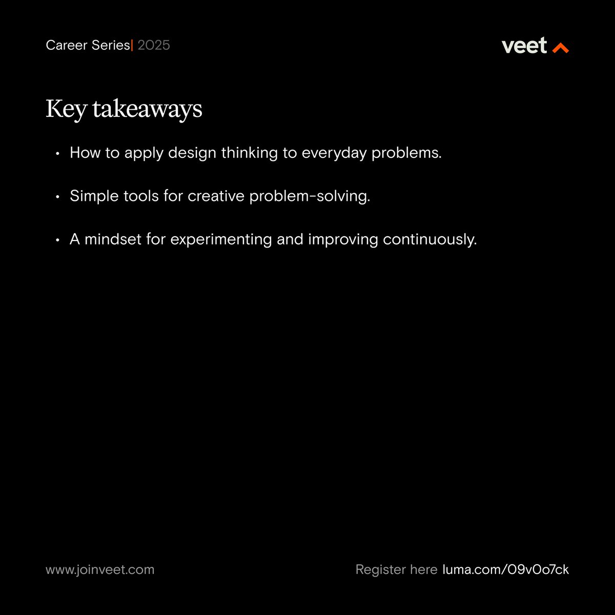 joinveet's tweet image. A few hours to go guys⏳

Join @ThePresh_Legacy for Design Thinking Beyond Design: Solving Life Problems Creatively.

Come learn simple, practical ways to solve everyday problems using design thinking.

⏰ 7 PM WAT
📍 Google Meet
🔗 meet.google.com/fxe-ifbe-pfk

See you soon 🤗
