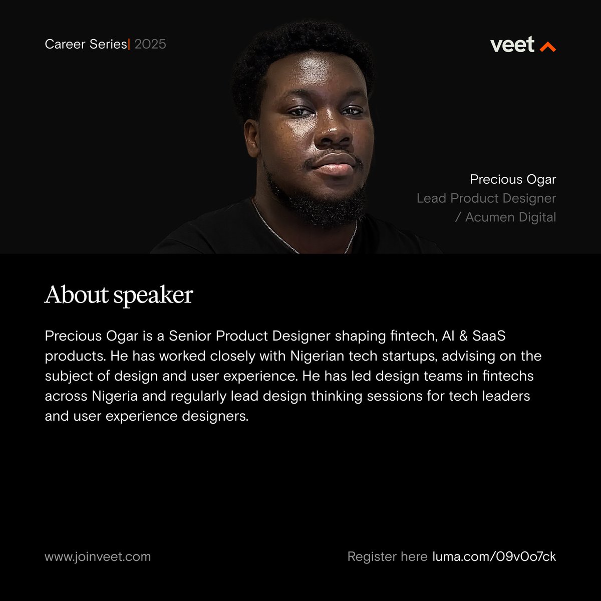 joinveet's tweet image. A few hours to go guys⏳

Join @ThePresh_Legacy for Design Thinking Beyond Design: Solving Life Problems Creatively.

Come learn simple, practical ways to solve everyday problems using design thinking.

⏰ 7 PM WAT
📍 Google Meet
🔗 meet.google.com/fxe-ifbe-pfk

See you soon 🤗