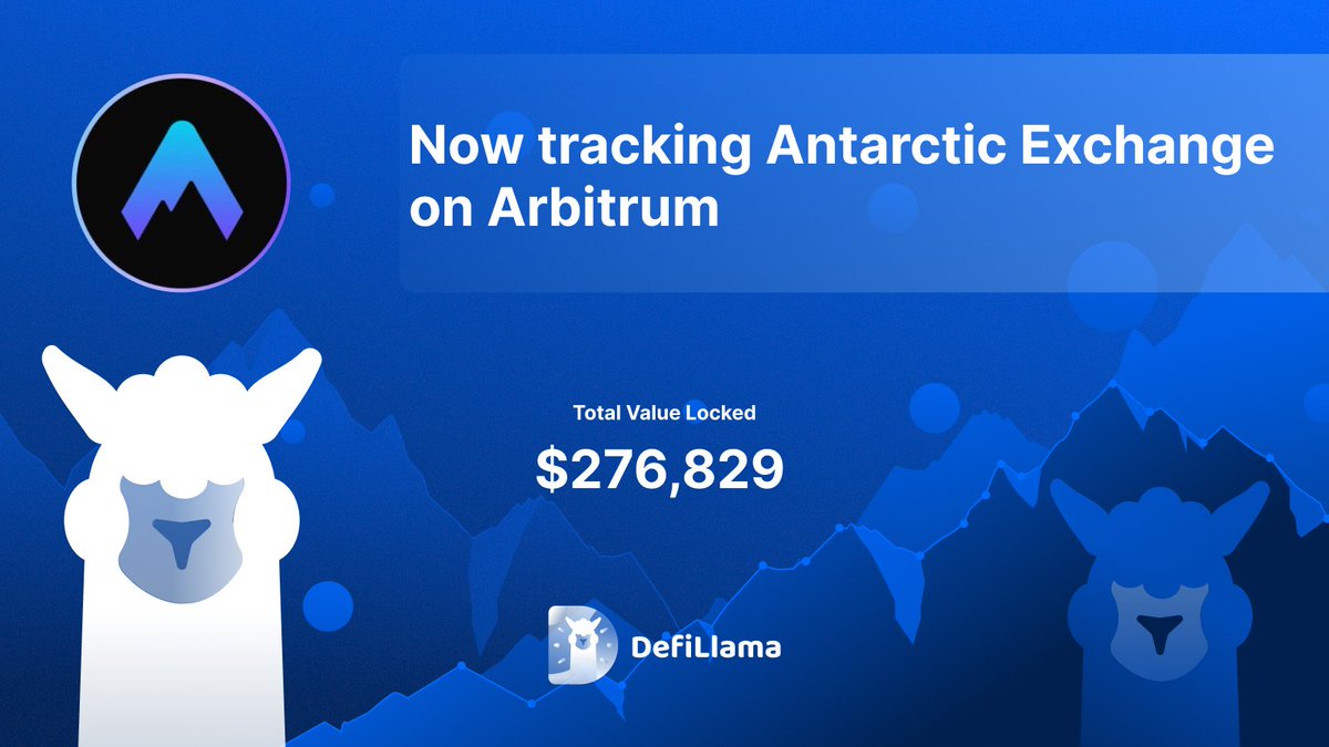 DefiLlama announcement graphic for Antarctic Exchange on Arbitrum showing TVL of $276,829