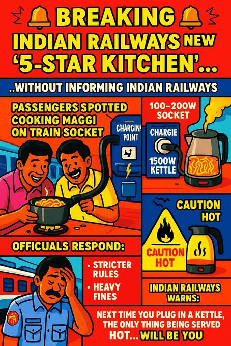 BurmeeM's tweet image. ⚠️ “Train sockets are not 5-star kitchens! One spark and an entire coach turns into a firetrap. Safety isn’t a joke — respect public property and protect lives.

#RailwaySafety #PublicSafety #ResponsibleTravel #SafetyFirst #TrainTravel #MenRight #Women