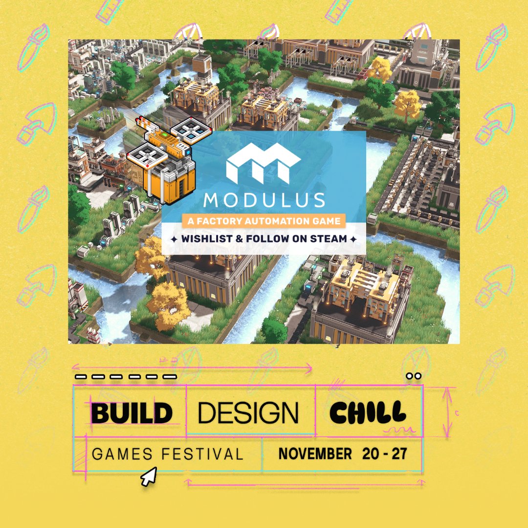 hvgames's tweet image. Modulus is taking part in the #BuildDesignChill Steam event!

It’s celebrating games that let you create freely, build beautifully, &amp;amp; chill out while doing it, which… yeah, that’s basically Modulus in a nutshell.

Come see what our fellow indies are making too. (Link below👇)