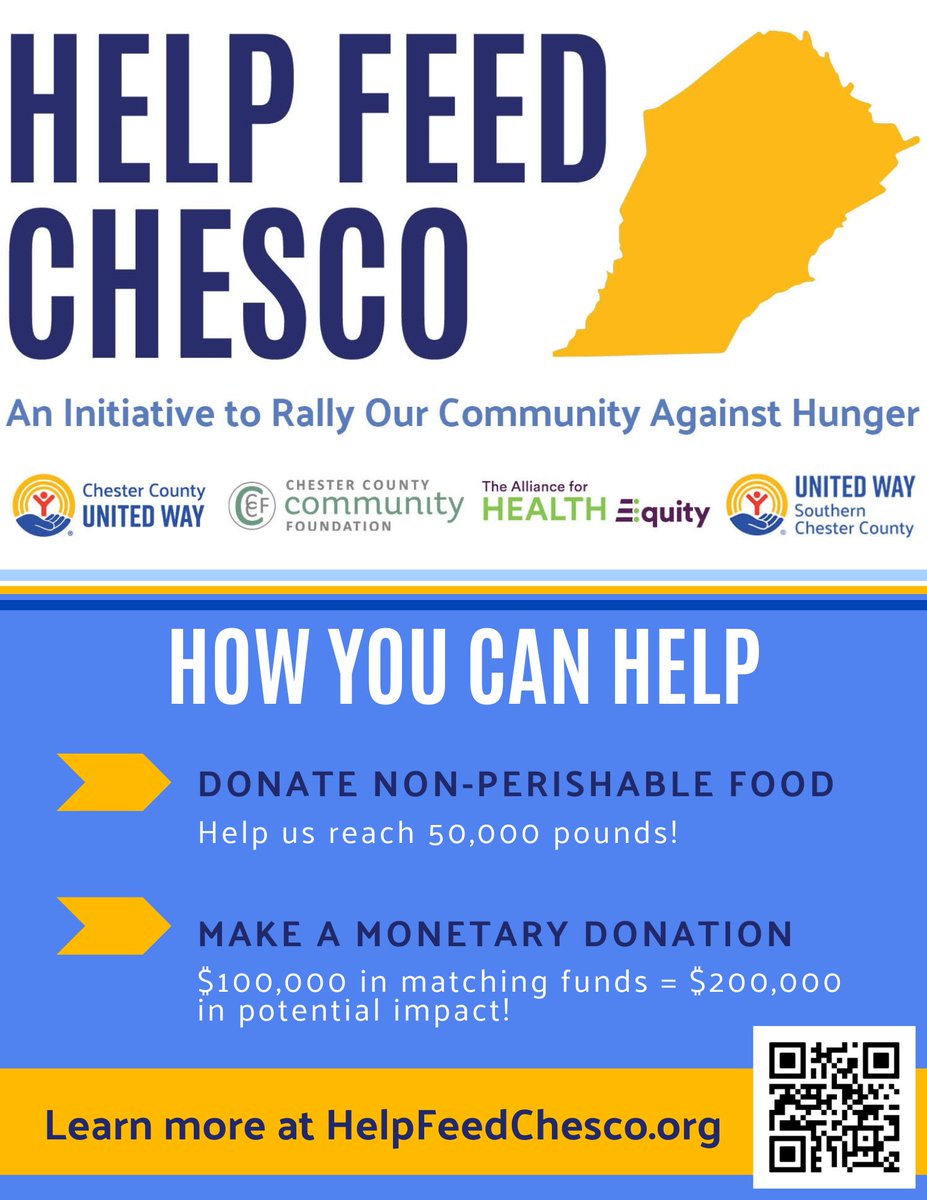 Thank you, Chester County! Because of you, #HelpFeedChesco is making a real difference.

Together, we’re building a stronger, more food-secure community—one meal at a time.
Let’s keep the momentum going and continue to support our neighbors in need.