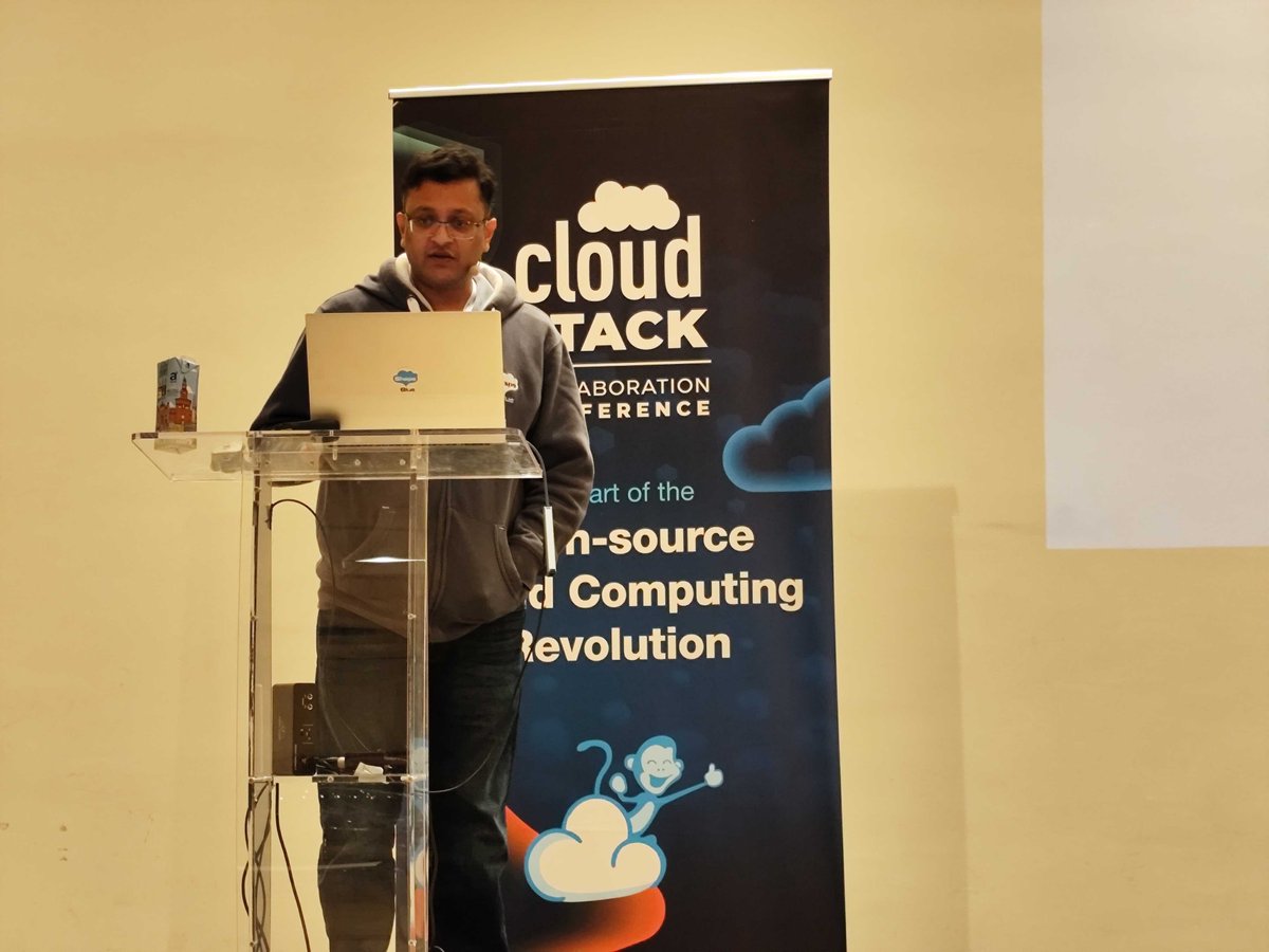 CloudStack's tweet image. On stage in the Venere Room is @ShapeBlue Software Engineer, @visheshj92, who is exploring how #CloudStack 4.21 natively orchestrates GPU workloads on KVM, from device discovery and capability classification to host setup and GPU-backed offerings, plus a full end-to-end demo.