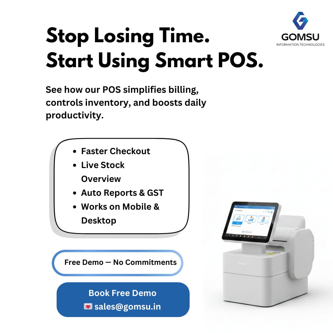 GomsuInfoTech's tweet image. Tired of slow billing and manual updates?

A Smart POS gives you
⏱ Faster Transactions
📦 Better Inventory Control
📊 Clear Sales Insights
🧾 Automated Reports

Get the complete guide!
📥 Download Free POS Checklist
📧 sales@gomsu.in

#pos #possoftware #possystem #pointofsale