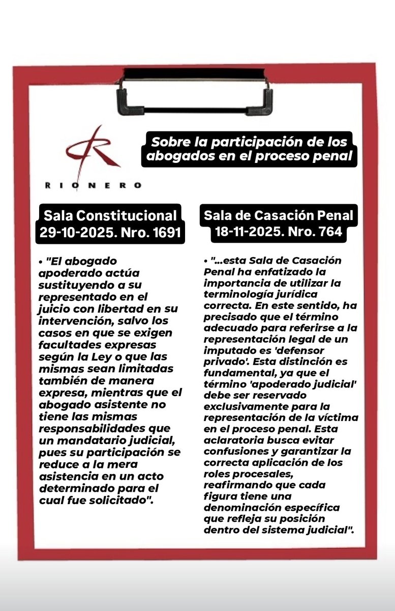 GiovanniRionero's tweet image. #Abogados Recientes sentencias en las cuales se precisan las distintas modalidades de intervención que pueden asumir los abogados en el contexto de un proceso penal.