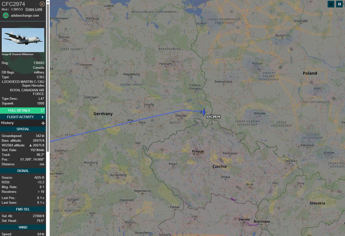 PolishMilRadar's tweet photo. 📅21.11⌚️13:50LT - 🇨🇦✈️ Kanadyjski Hercules do Lublina 🇵🇱
Z Bazy Lotniczej Beauvechain #EBBE w Belgii 🇧🇪 do Lublina #EPLB 🇵🇱 leci ✈️ #CFC2974 Lockheed Martin CC-130J Super Hercules "130605" Królewskich Kanadyjskich Sił Powietrznych 🇨🇦
🔗https://t.co/3oW9Ti4OKT
#POLMILRADAR https://t.co/Kk3ZTfCOpC