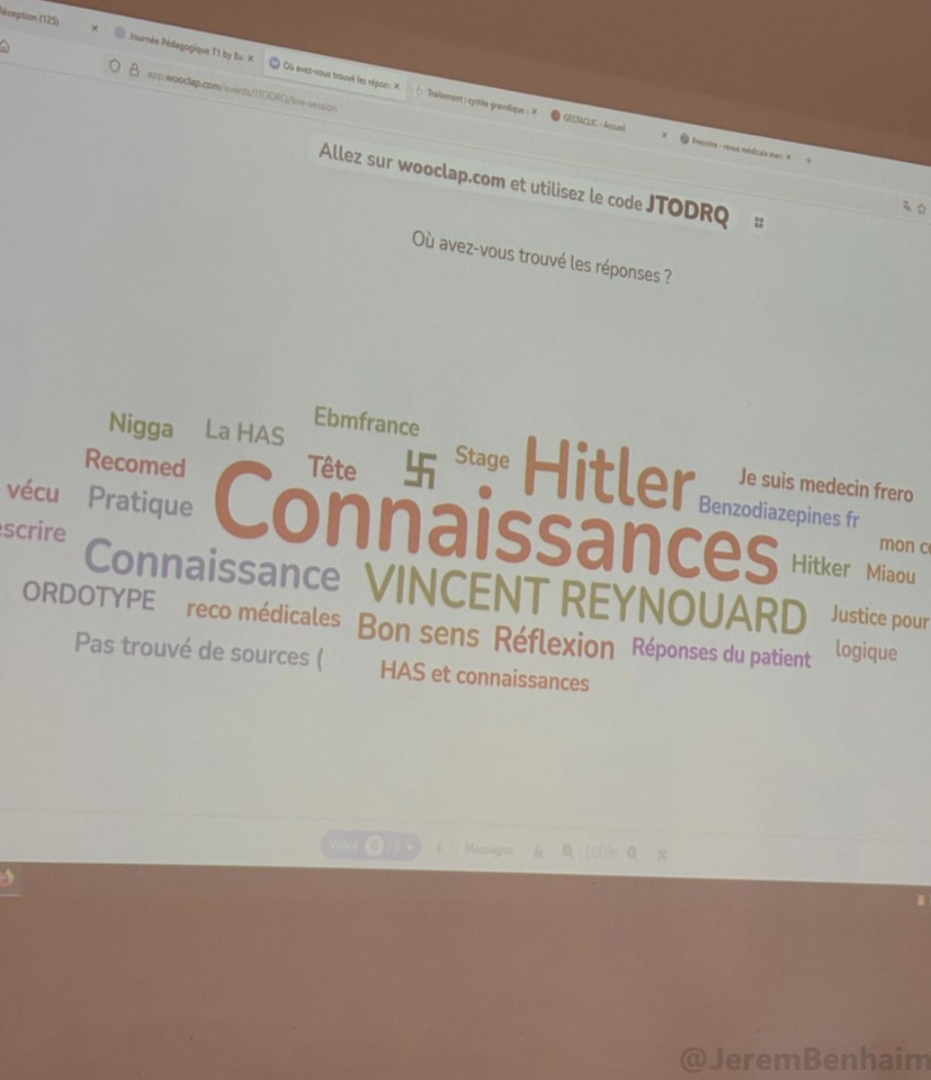 JeremBenhaim's tweet image. Hier matin à la Faculté de médecine de la Sorbonne, lors d’un cours de médecine générale réunissant environ 120 internes qui devaient répondre à une question sur les infections urinaires, en indiquant également sur quelles sources ils s’étaient appuyés pour y répondre, certains…