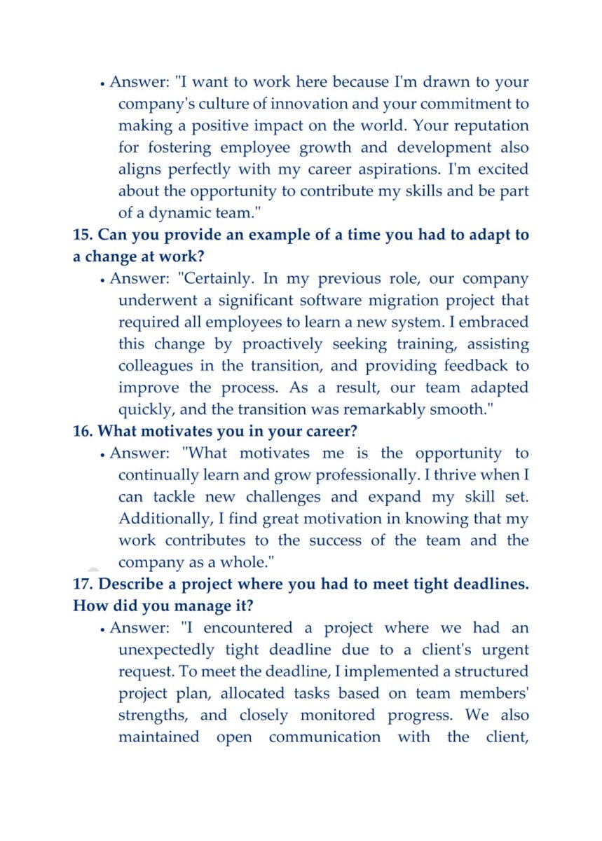 RoshanK80555951's tweet image. 70 TOUGHEST INTERVIEW QUESTIONS &amp;amp; ANSWERS (Pls Share for others)

I have attended a good number of interviews &amp;amp; I’ve interviewed quite a number of people too alongside HR, &amp;amp; I’ve come to understand that 90% go to interviews unprepared &amp;amp; only think of an answer when asked a